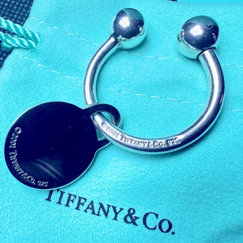 Tiffany & Co. 01 Silver Key Ring Round Tag Sterling Silver Rare Ball End & Pouch - Picture 1 of 6